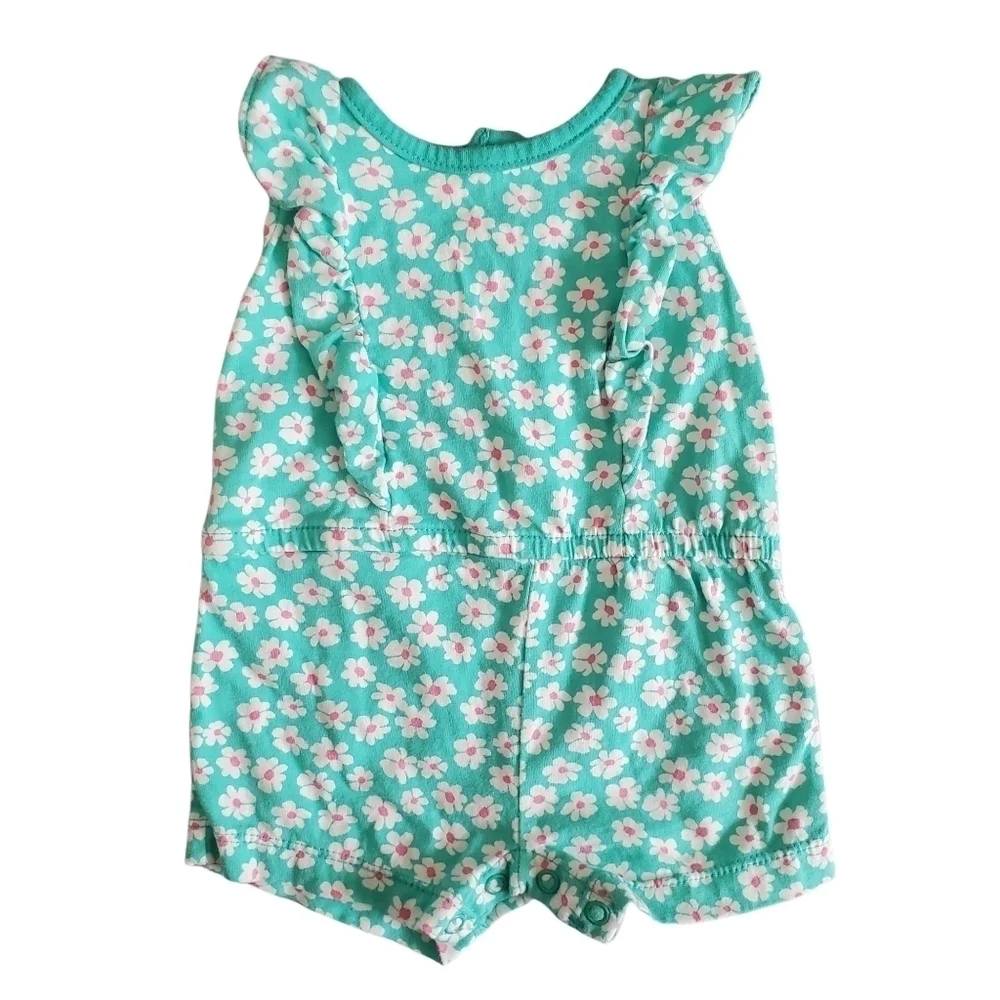 Carter's Mint Floral‎ Flutter Short Sleeve Romper